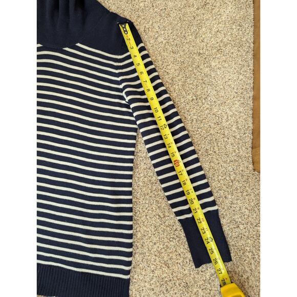Lauren Ralph Lauren Women's Navy & White Striped Cowl Neck Slit Sweater Size XL - Picture 8 of 9